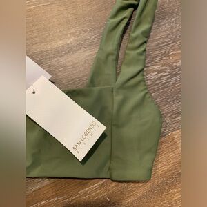 San Lorenzo. Coral minty tropics retro bikini top. Small